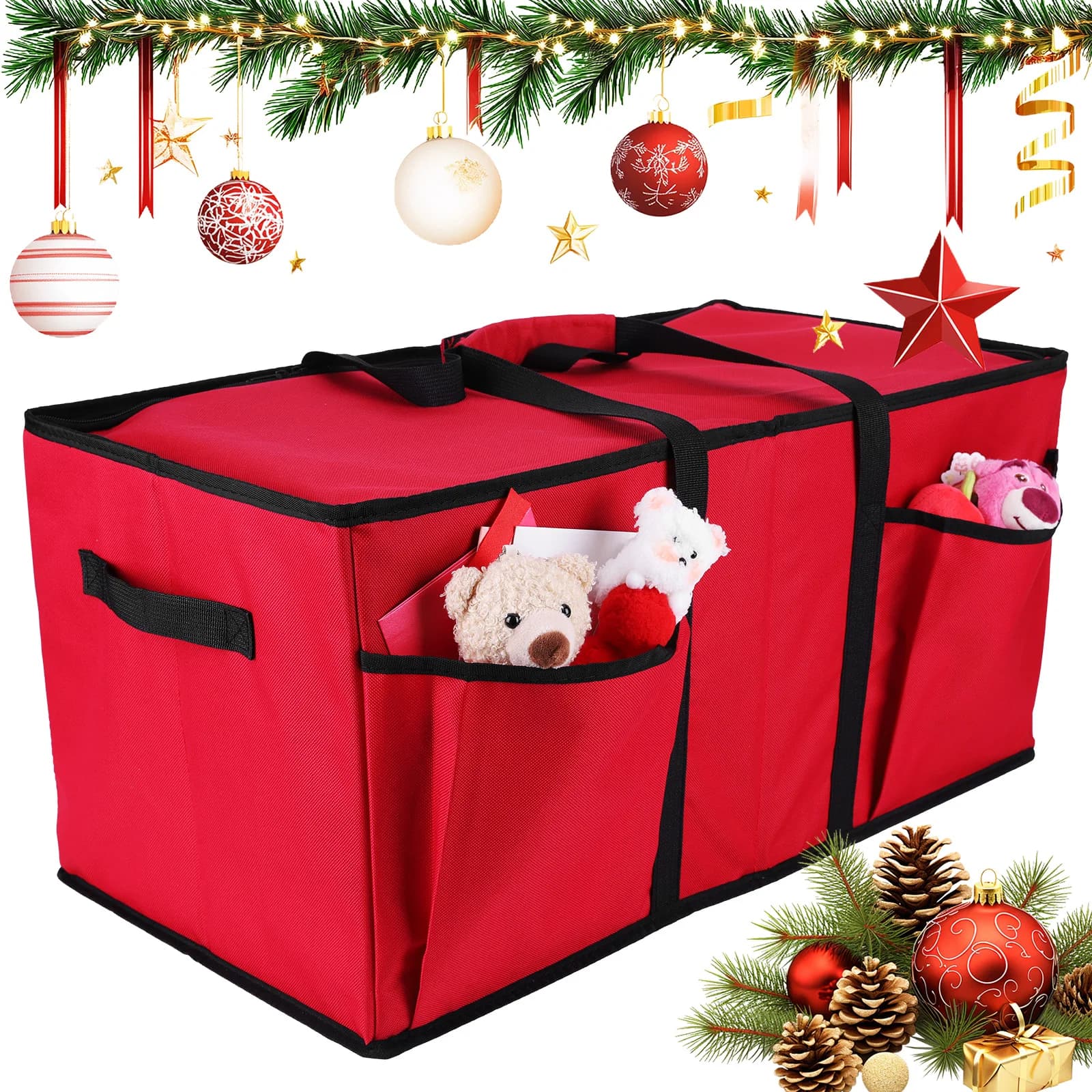 Christmas decoration box Red Oxford, Christmas decoration organizer, shops up to 128 3 inch Christmas ornaments