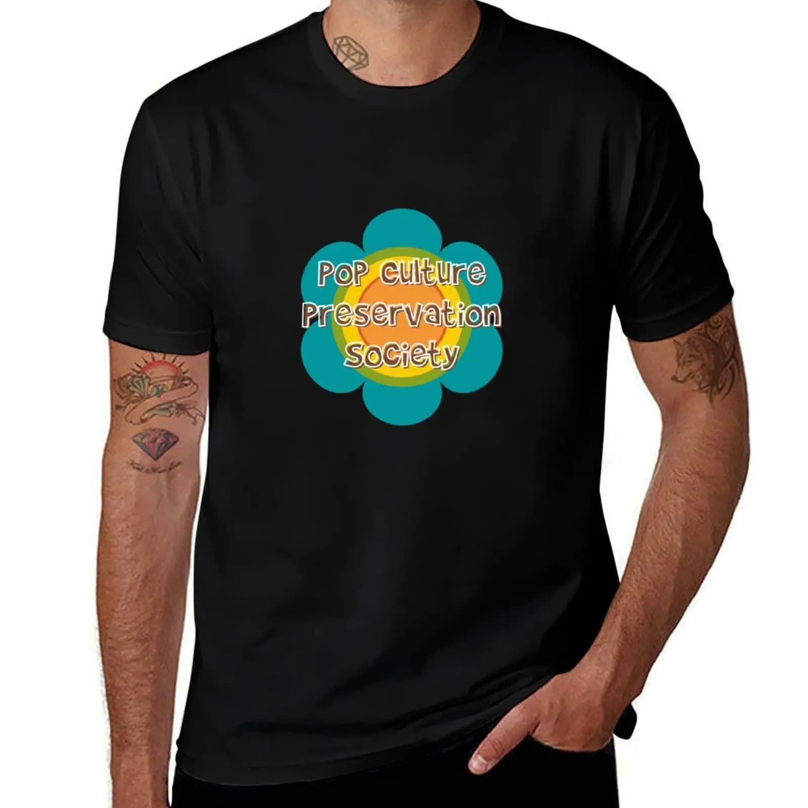 T-shirt con logo della Pop Culture Preservation Society, t-shirt casual da lavoro