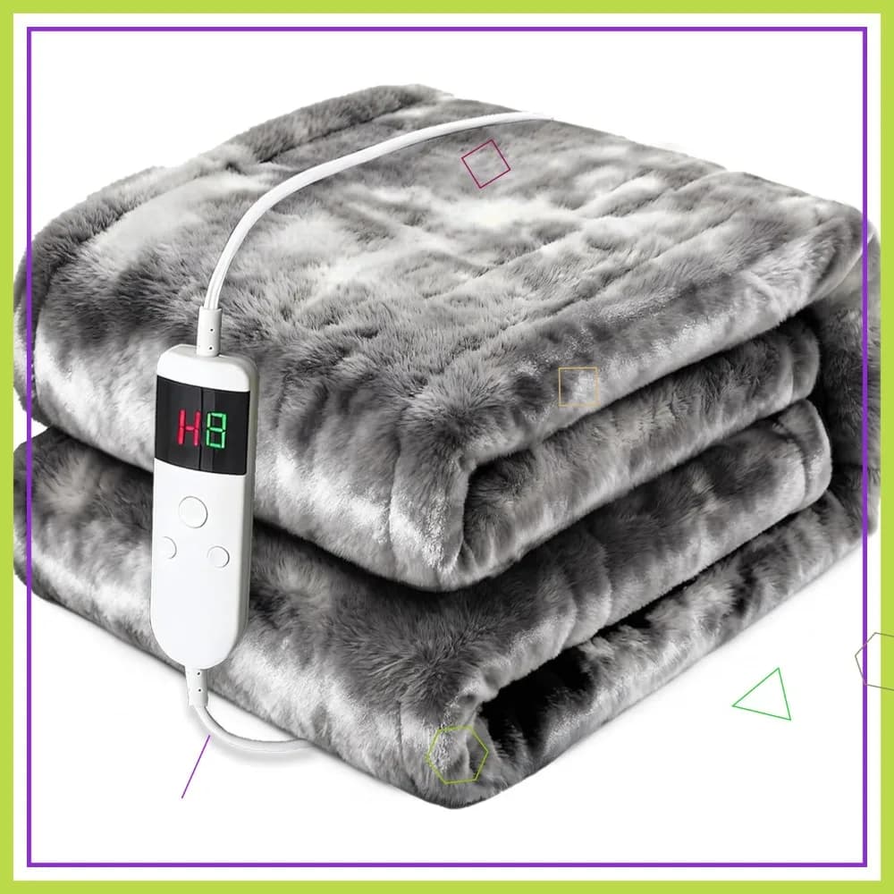 Coperta Elettrica 50x60 con 10 Impostazioni, Timer e Spegnimento Automatico - Morbido Plaid in Flanella e Sherpa