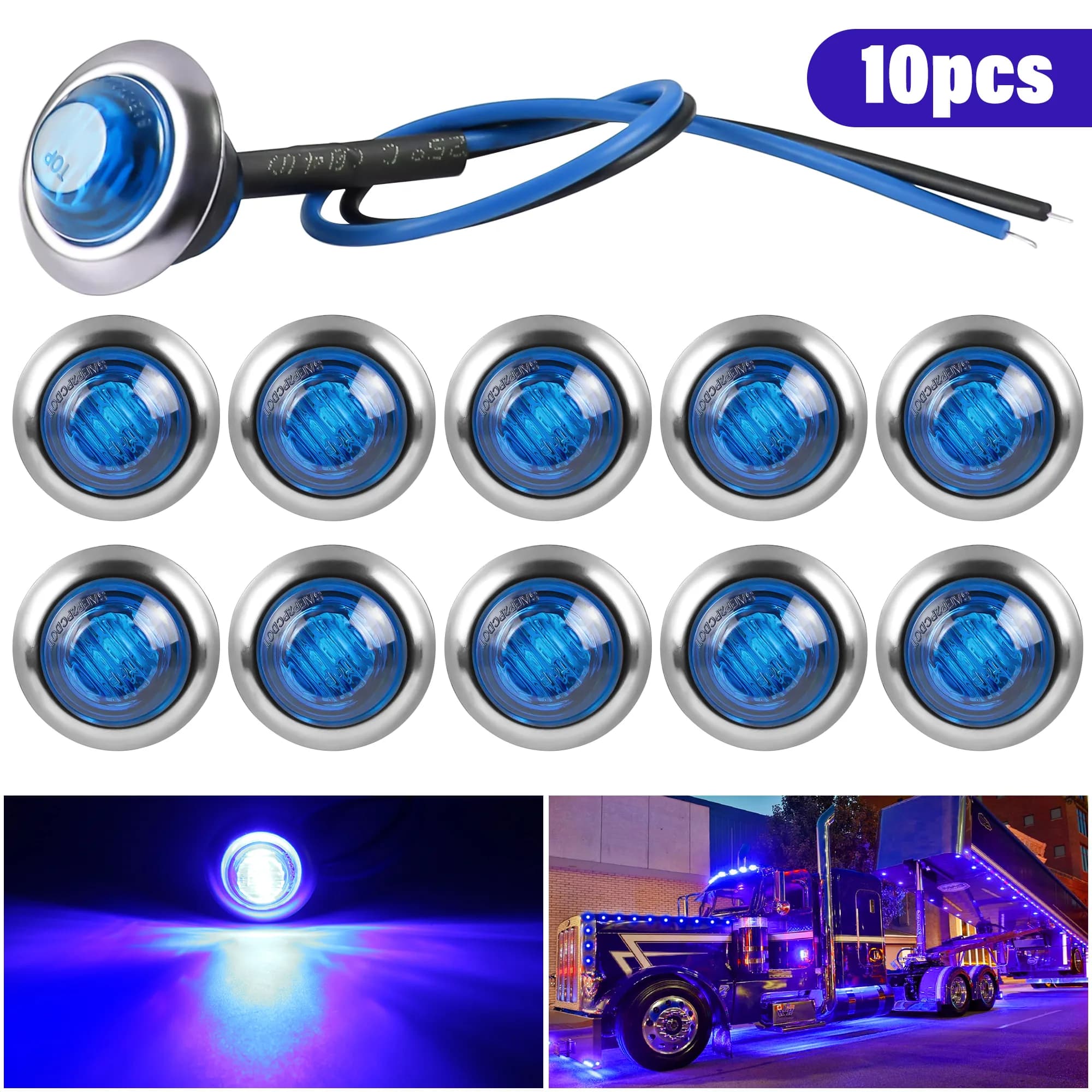 10 PZ 12 V Rotondo 3 LED Indicatore Laterale Luci Auto Proiettile Licenza Con Acciaio Inossidabile 304 Anello di Rivestimento Lunetta per camion rimorchio barca