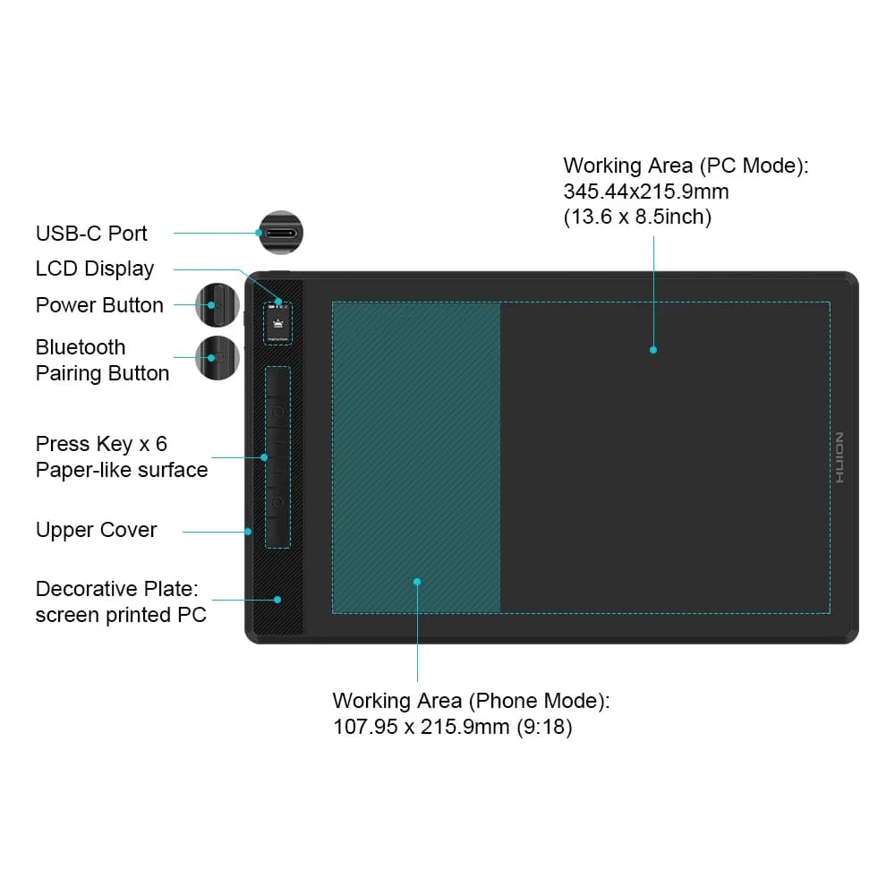 z Tavoletta da disegno con penna digitale elettronica da 13,6x8,5 pollici 6 tasti G930L supporta la connessione wireless