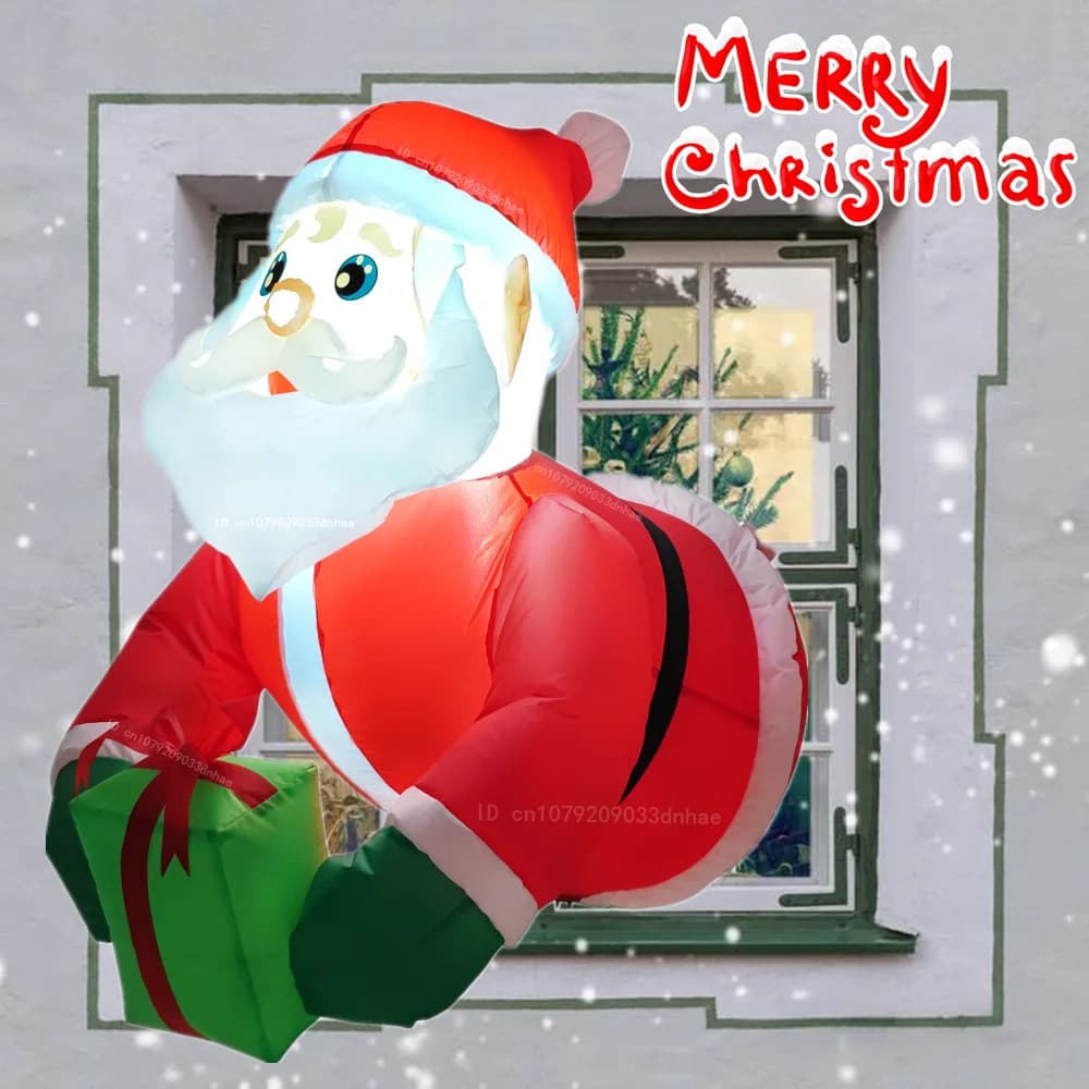 Inflatable Climbing Window Santa Claus Handheld Gift Box Model With LED Lights Christmas Holiday Party Window Decorative Props