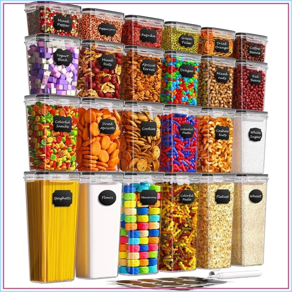 24 PCS Airtight Food Storage Containers with Lids, BPA-Free Plastic, Leakproof Kitchen Canisters for Cereal, Flour, Sugar, with Labels & Marker