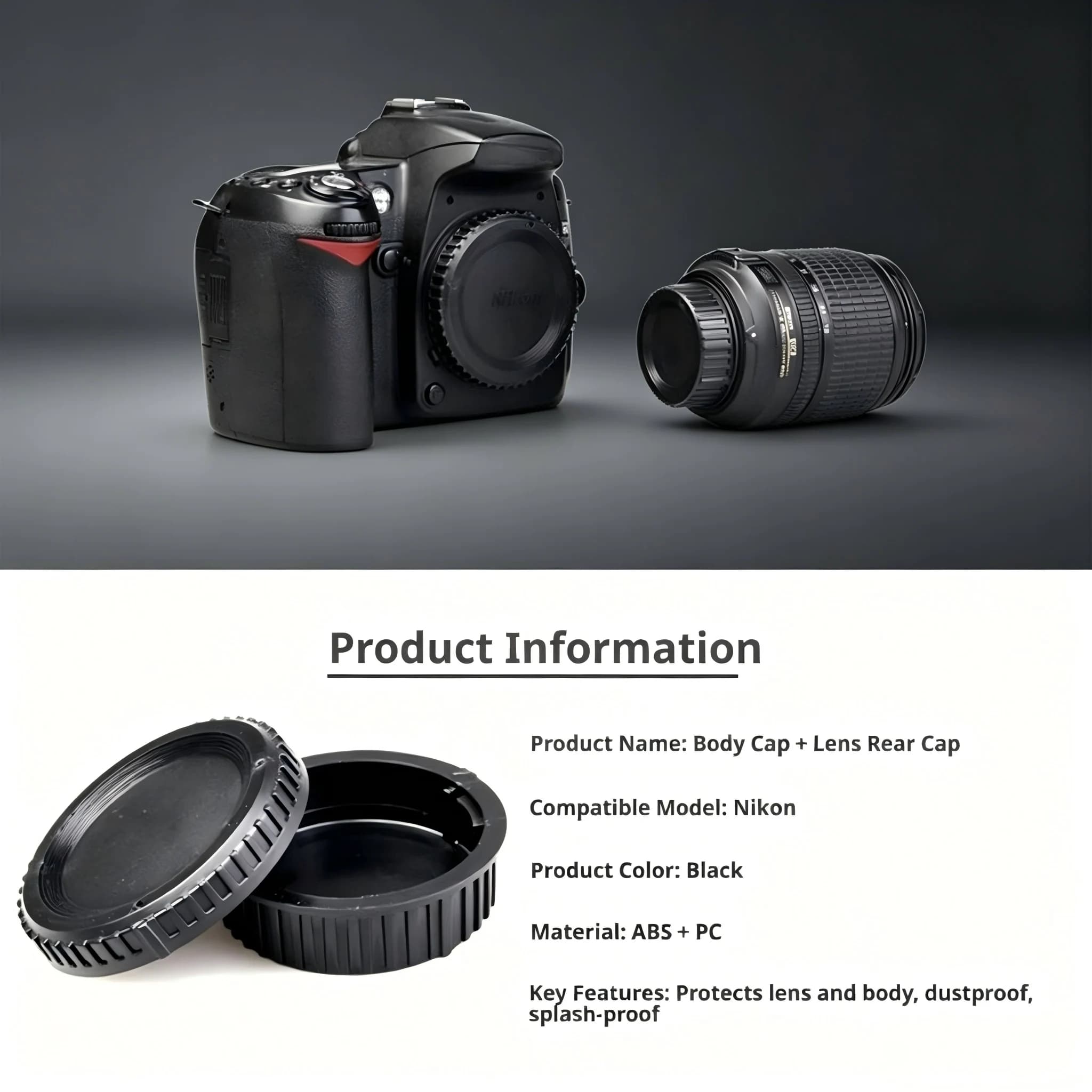 F Mount Rear Lens Cap Cover + Camera Front Body Cap for Nikon D500 D7500 D7200 D810A D700 D90 F DSLR and AI Lens Replace BF-1B