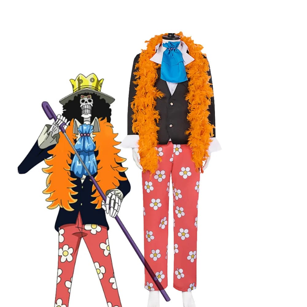Soul Emperor Brook Costumes Cosplay Uniform Dress Black Scarf Orange Trousers Role Game Dress Halloween Carnival party for man