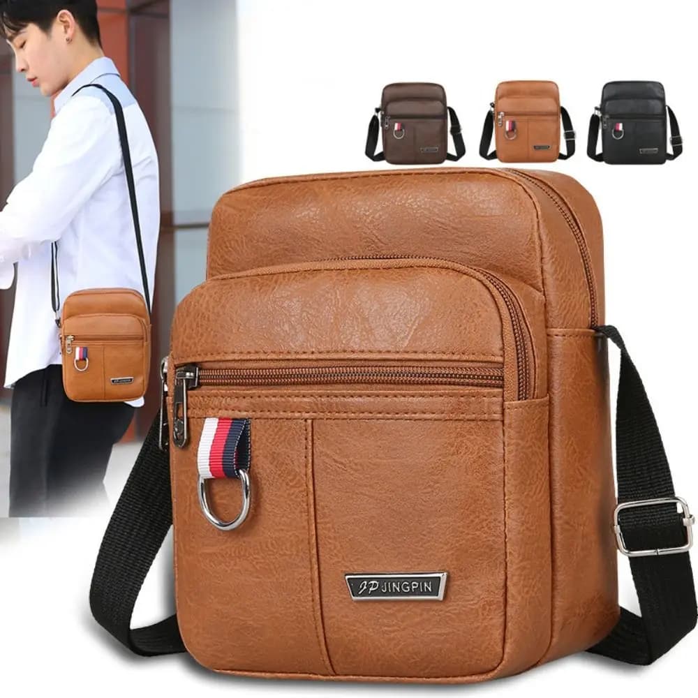 Multifunctional PU Leather Men's Bag Casual Brown Black Waterproof Crossbody Bag Large Capacity Handbag Men