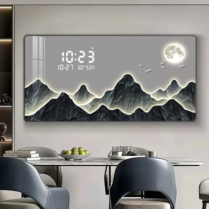 Orologio da parete moderno e di lusso leggero, soggiorno, nuova sala da pranzo, pittura decorativa, display digitale, calendario perpetuo, orologio silenzioso