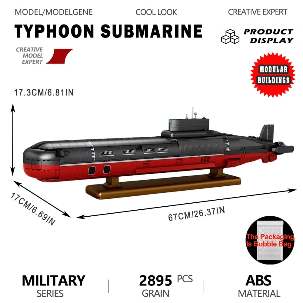Typhoon-Class Submarine Model Building Blocks Assembly Military Bricks Shark Project 941 Module Sets Toy Christmas Gift For Kids