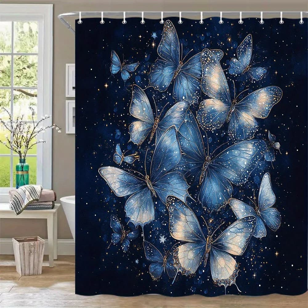 Tenda da doccia impermeabile resistente al muffa con farfalle notturne stellate - Design elegante per un'esperienza magica dell'arredamento del bagno