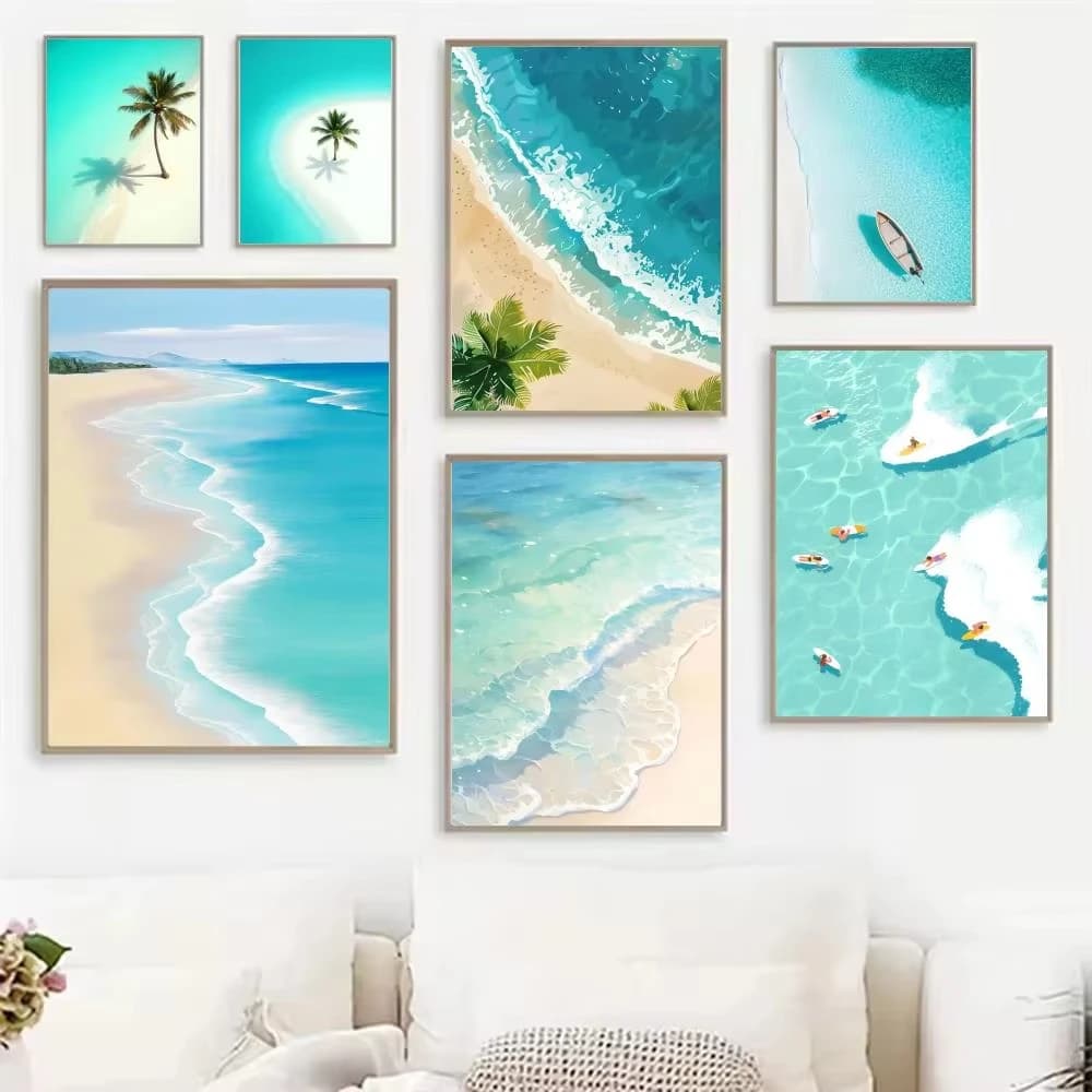 Summer Ocean Vacation Digital Oil Painting By Numbers on Canvas Home Decor for Living Room Bedroom Handmade Gift Frameless