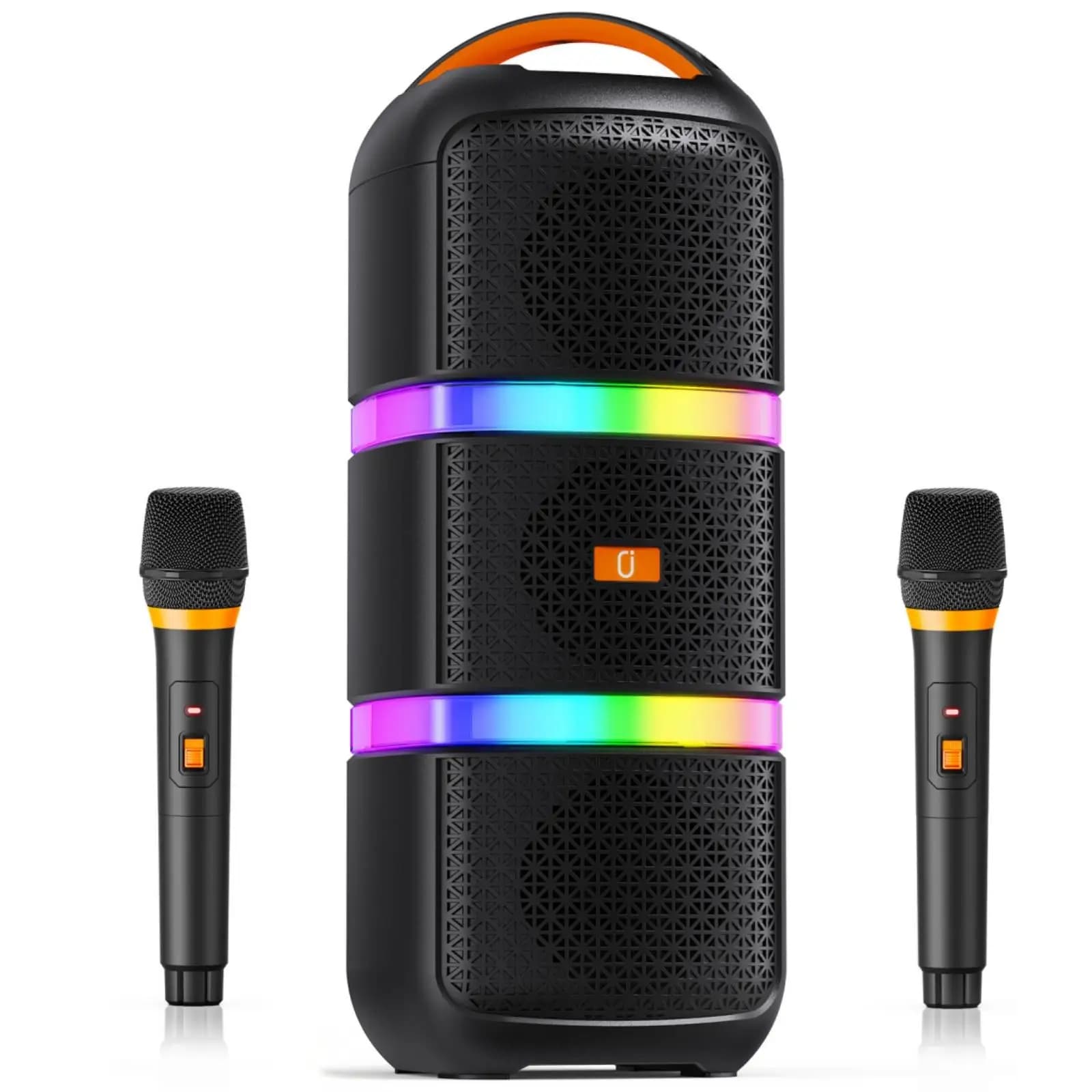 FanFun 2 Microfoni Wireless Serie T19-T, Macchina per Karaoke con Regolazione Alti/Bassi, Sistema PA Wireless, 8 Effetti Sonori