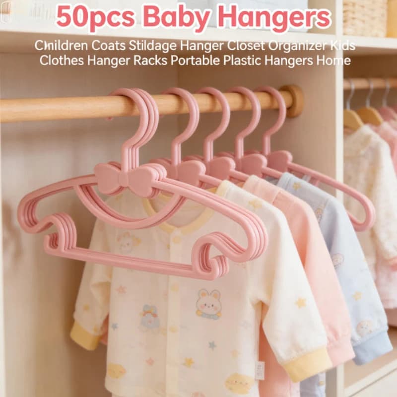 50 Pieces Baby Clothes Hanger, Newborn Plastic Spools, Organizer Wardrobe, Home Use Storage