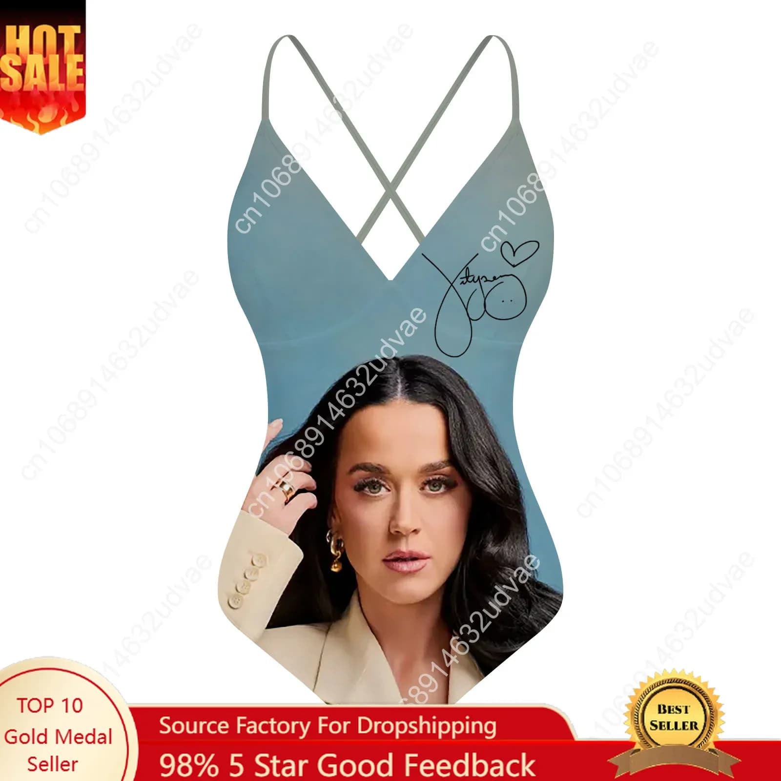 Women's Katy Perry swimsuit with V-neck and outdoor back, custom bikini for pool parties, custom-made beachwear