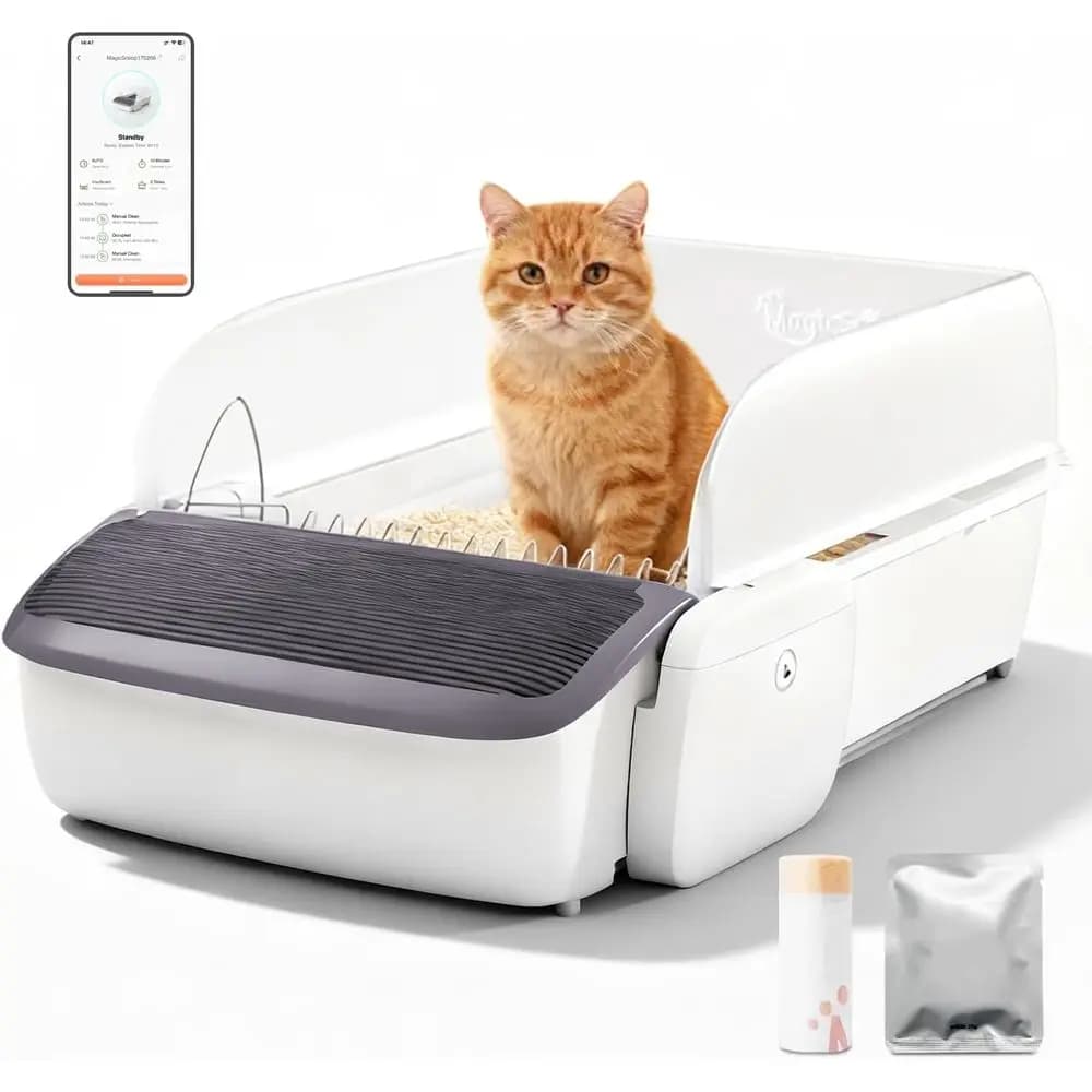 Smart Self-Cleaning Litter Box for Multiple Cats: XL, App-Controlled, Odor-Controlled, Anti-Pinching, Open-Top with Waste Bags