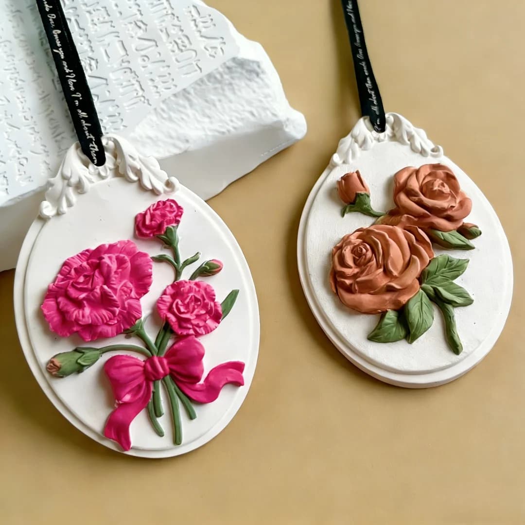 Stampo in silicone per foglio di cera con etichetta ovale per appendere fiori di rosa, facile sformatura per ciondolo in cera per candela in gesso per aromaterapia fai da te