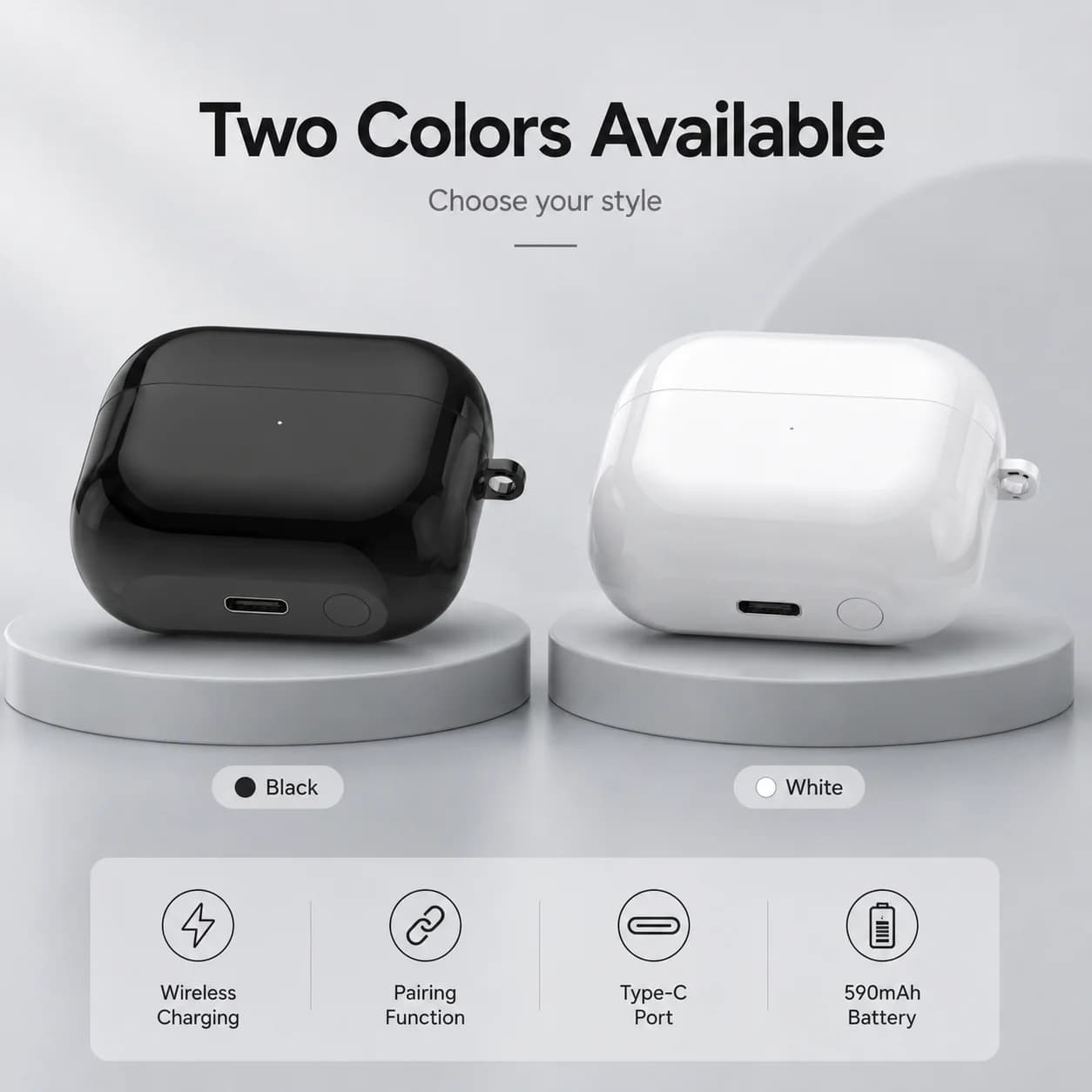 Replacement Charging Case Compatible with Samsung Galaxy Buds3 R530, 590mAh Wireless Charging Earbuds Case, Type-C, Black White