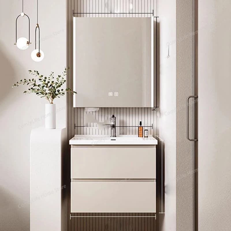 Mobiletto Moderno di Lusso con Cassetti per Organizzazione e Stoccaggio, Espositore per Trucchi, Armadietto da Bagno con Specchio, Arredamento per Hotel