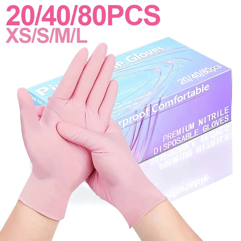 20/40/80PCS Guanti monouso in nitrile Guanti in nitrile rosa Pulizia Parrucchiere Tatuaggio Lavare i piatti