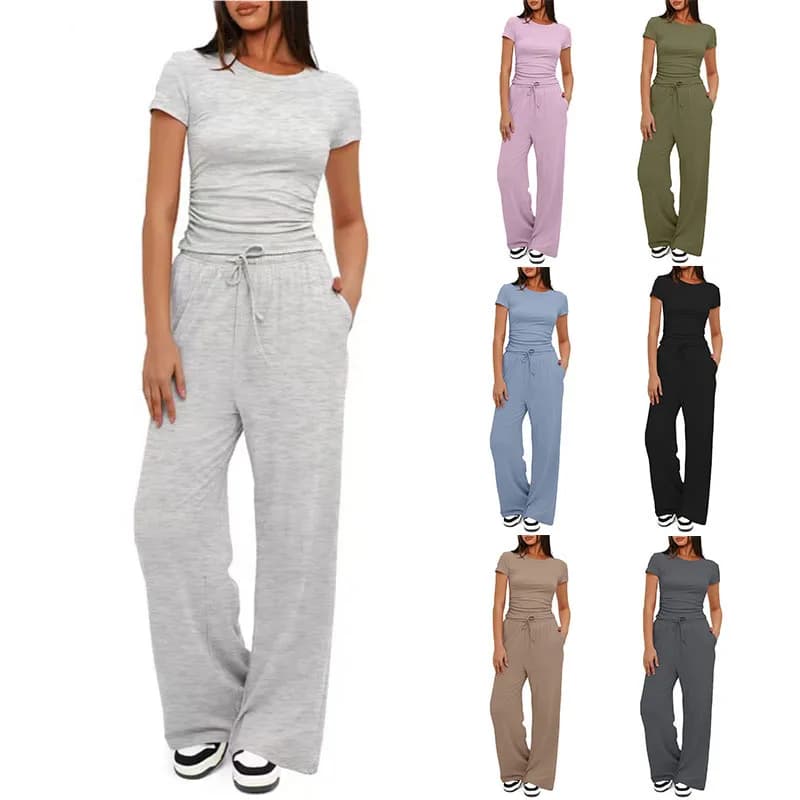 Women's casual suit Basic slim T-shirt Skinny pants 2 pieces Spring soft sporty fashion Set elegant Y2K Wear