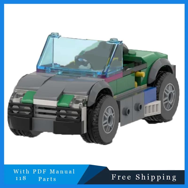 118PCS MOC Compact Green Muscle Car Modular Building Blocks Modello per l'educazione dei capretti Giocattolo di assemblaggio fai da te Regali di compleanno di Natale