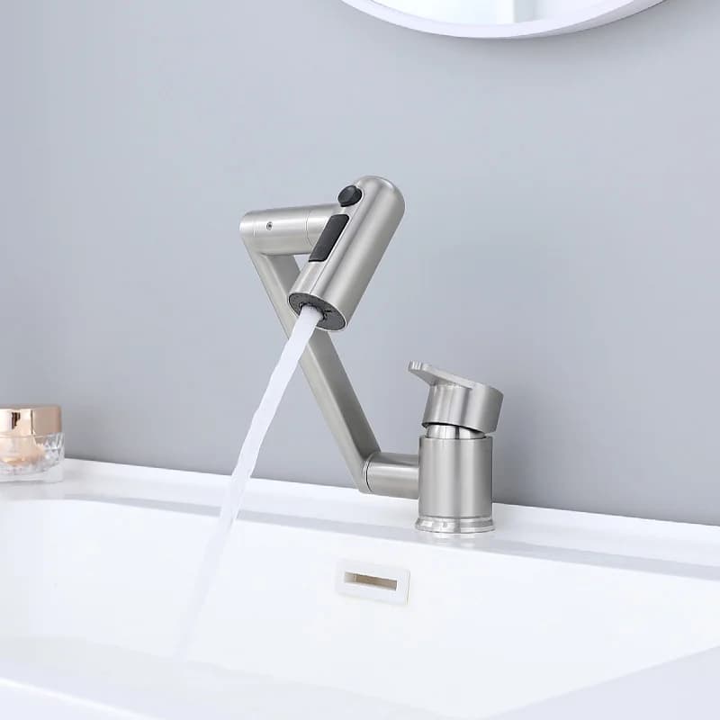 Stainless Steel Arm Swivel Washbasin Faucet Hot And Cold Mixer Water Tap Universal Folding Basin Tap Multi-function Stream Spray