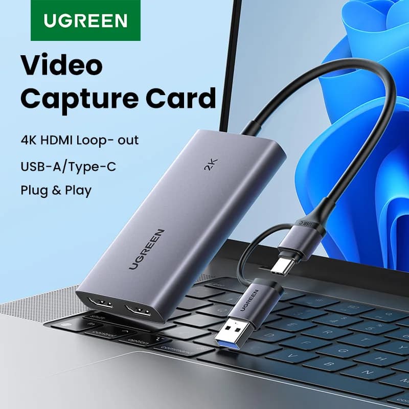 UGREEN HDMI Capture Card 2K@30 and 4K loop output From HDMI to USB/Type C Grabber video for live computer streaming recording