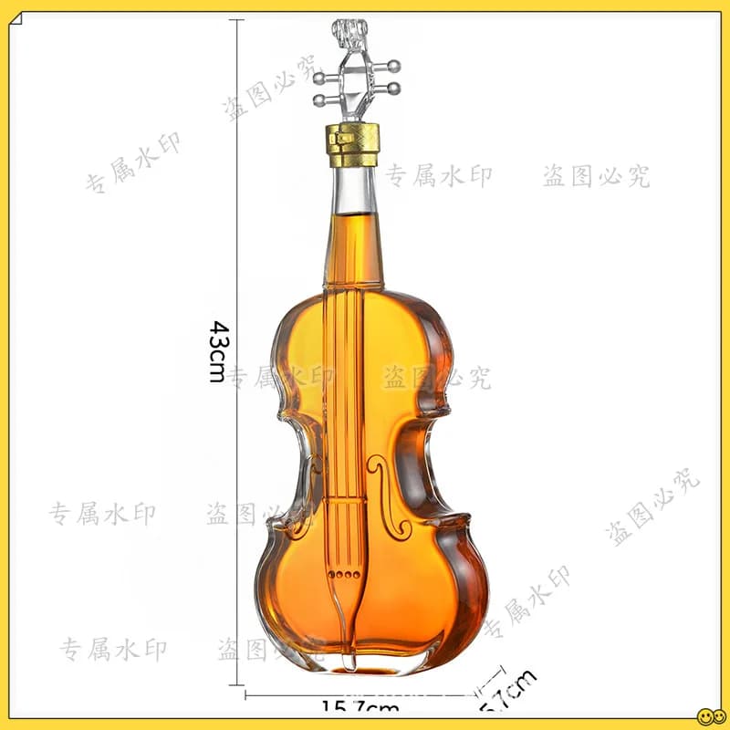 Bottiglia di vino creativa in vetro trasparente, bottiglia di whisky a forma di violino, bottiglia di vino vuota.