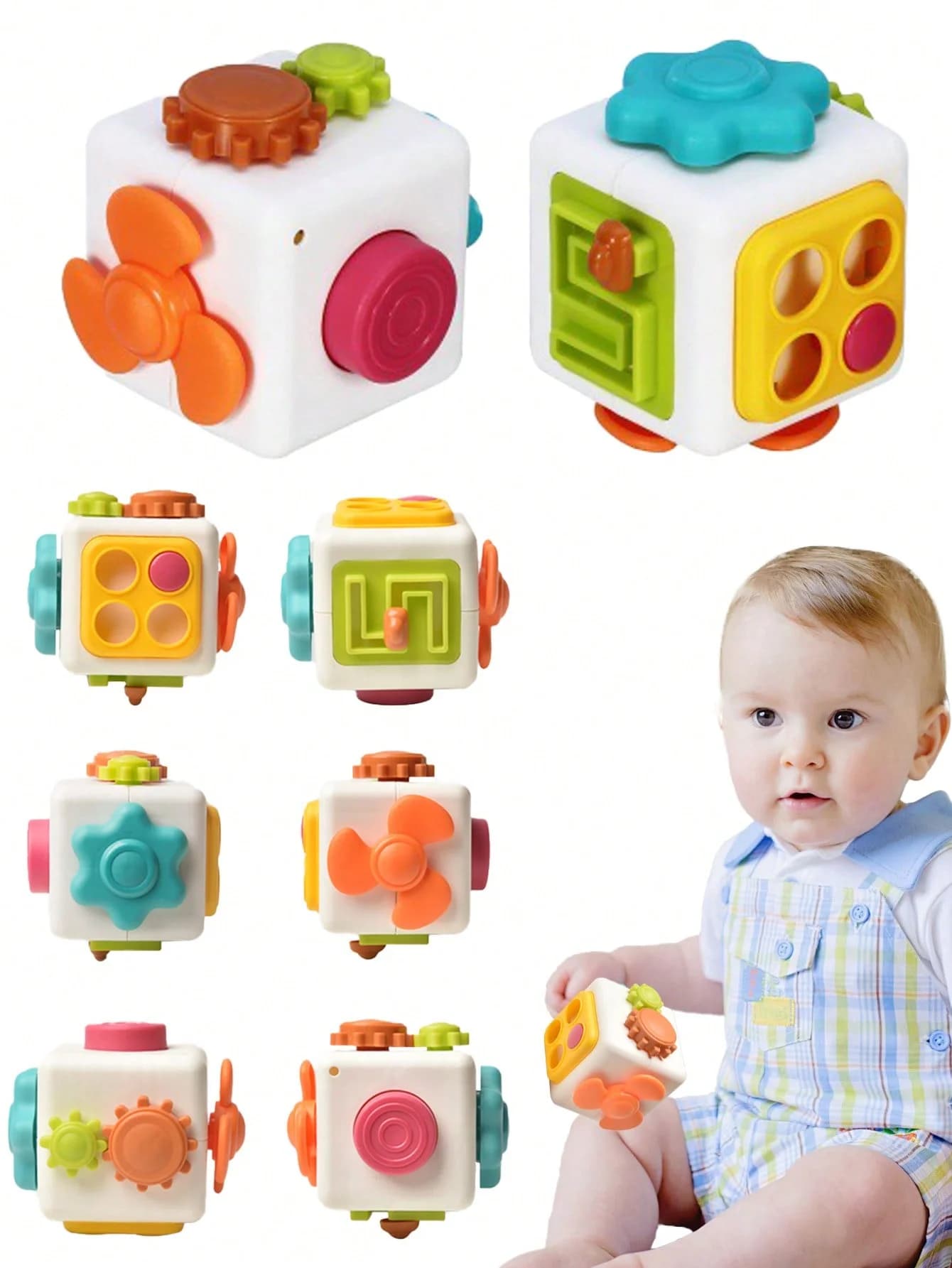 Giocattoli educativi Montessori 6 in 1, tavola sensoriale per bambini, cubo per esercitarsi nelle abilità, giocattoli educativi antistress per bambina e bambino, idea regalo