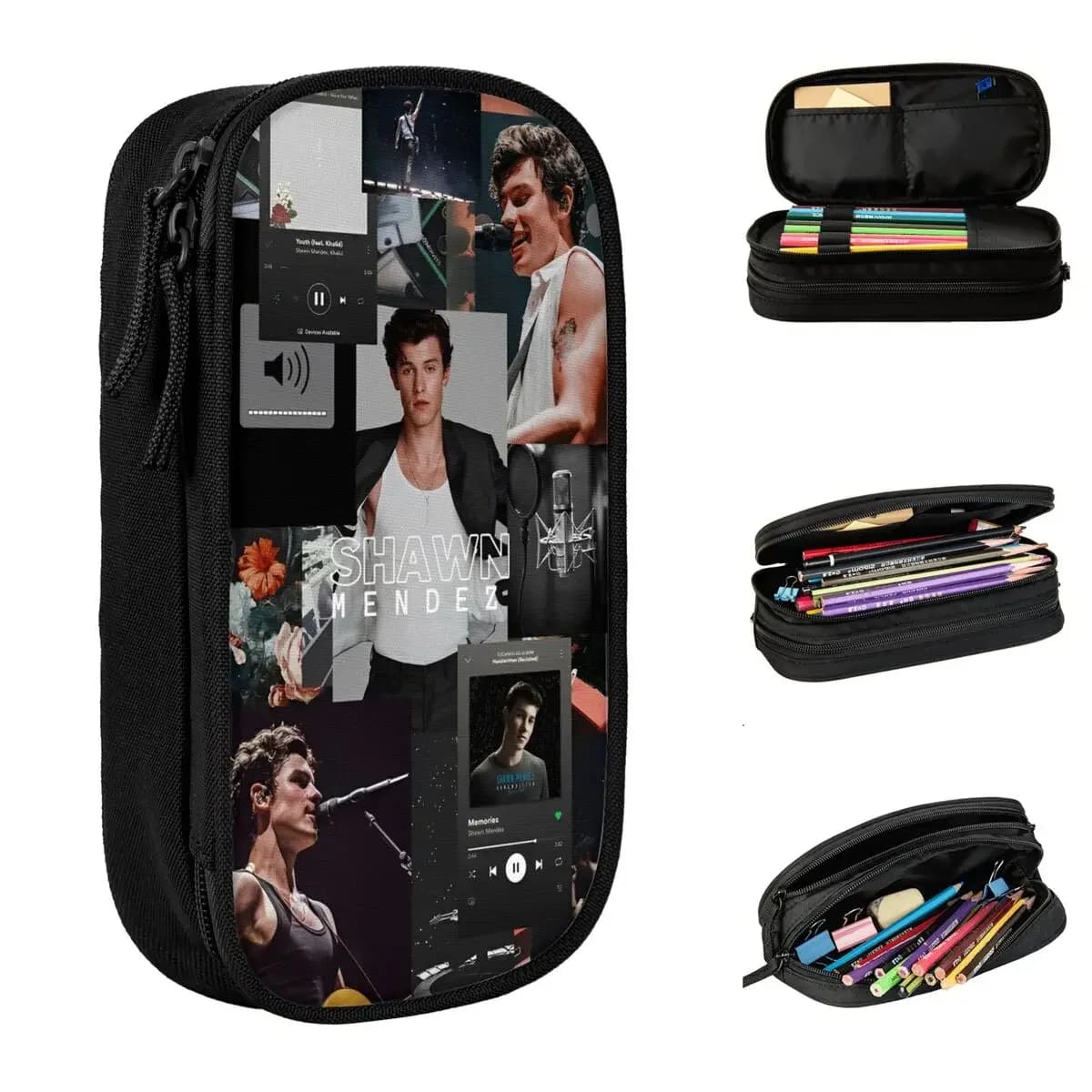 Astuccio per matite di grande capacità Shawn Mendes Regalo per i fan Forniture per ufficio Astuccio per matite a doppio strato Borsa per trucco per ragazza di cancelleria