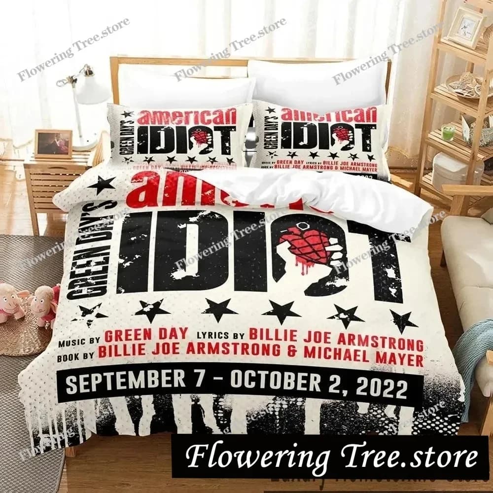 3D Print American Idiot Green Day Bedding Set Duvet Cover Bed Set Quilt Cover Pillowcase Comforter king Queen Size Boys Adult