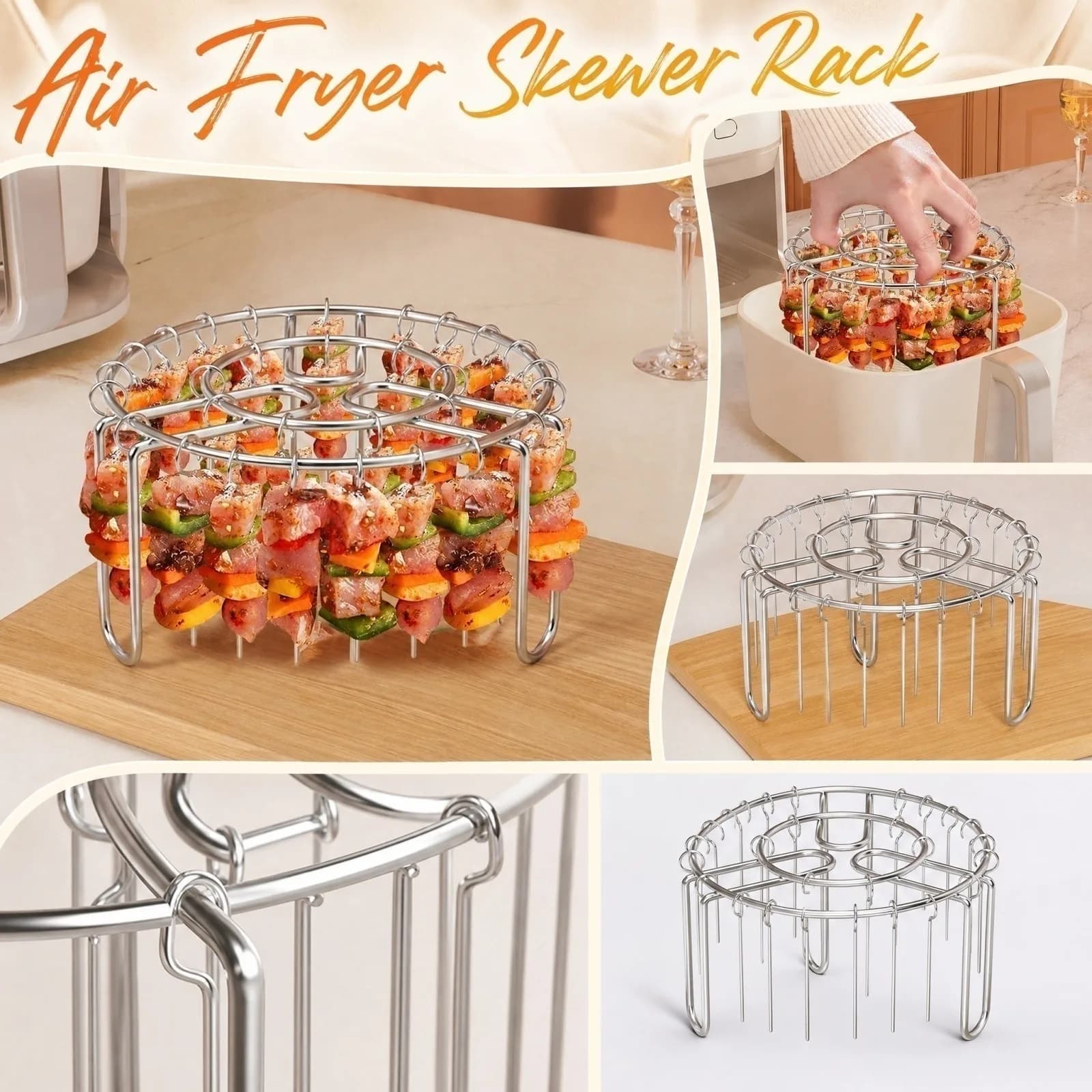 Kitchen Air Fryer Skewer Rack Household Oven Grill Rack Stainless Steel Steaming Rack Barbecue Grill Baking Utensil