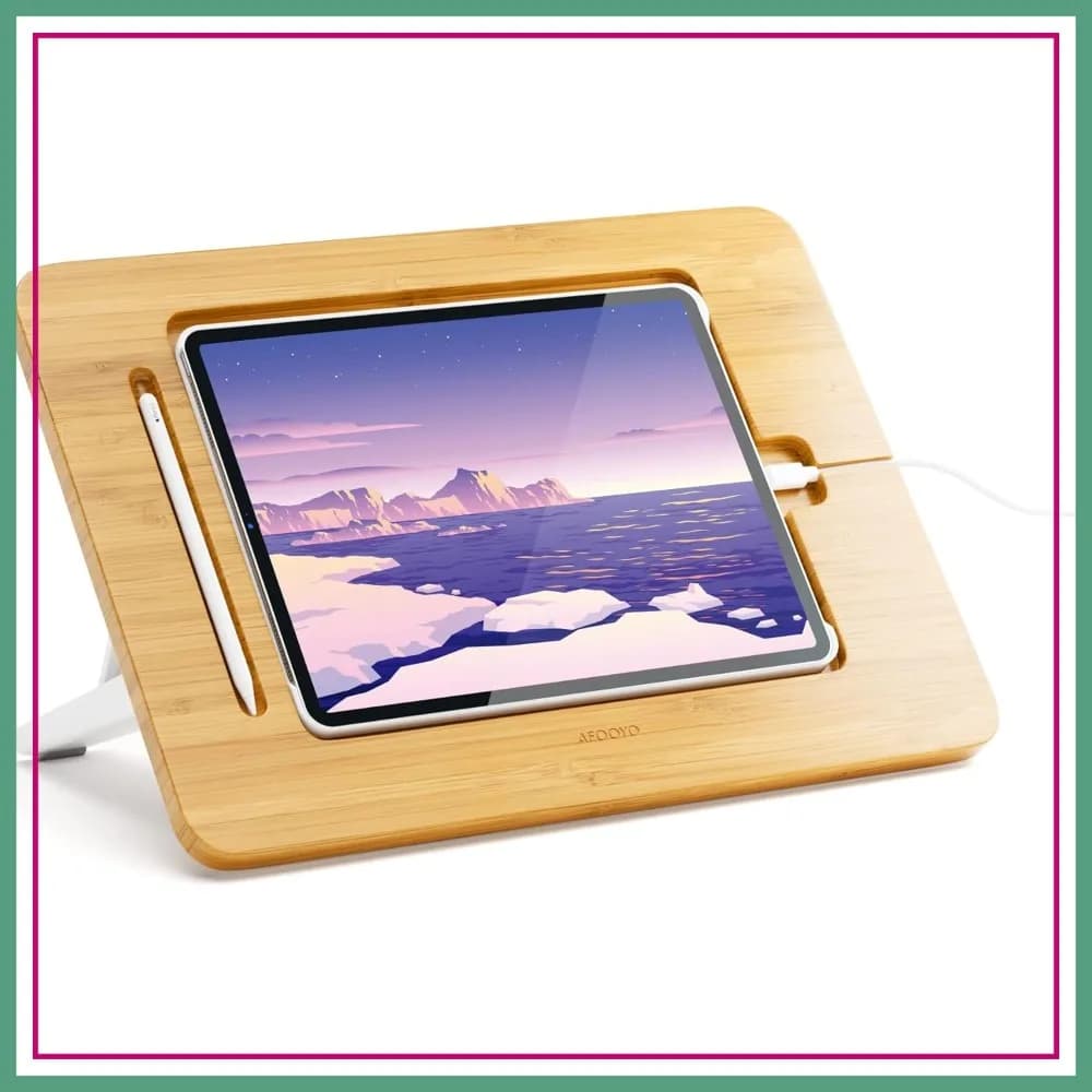 Supporto Regolabile in Legno per Tablet e Laptop, 5 Angolazioni, Compatibile con iPad Pro da 12.9/13 Pollici e Custodie