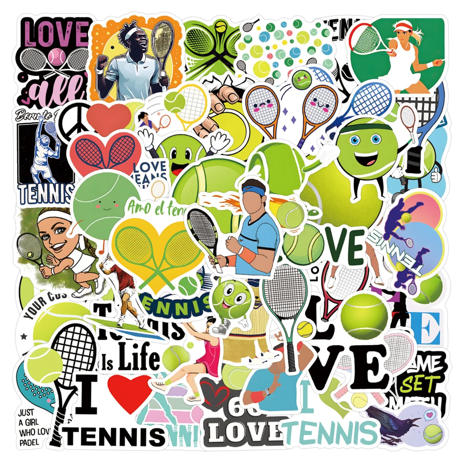 10/55/110PCS Tennis Doodle Cartoon Stickers Ball Sports Decorative Skateboard Luggage Helmet Waterproof Stickers Kids Toy