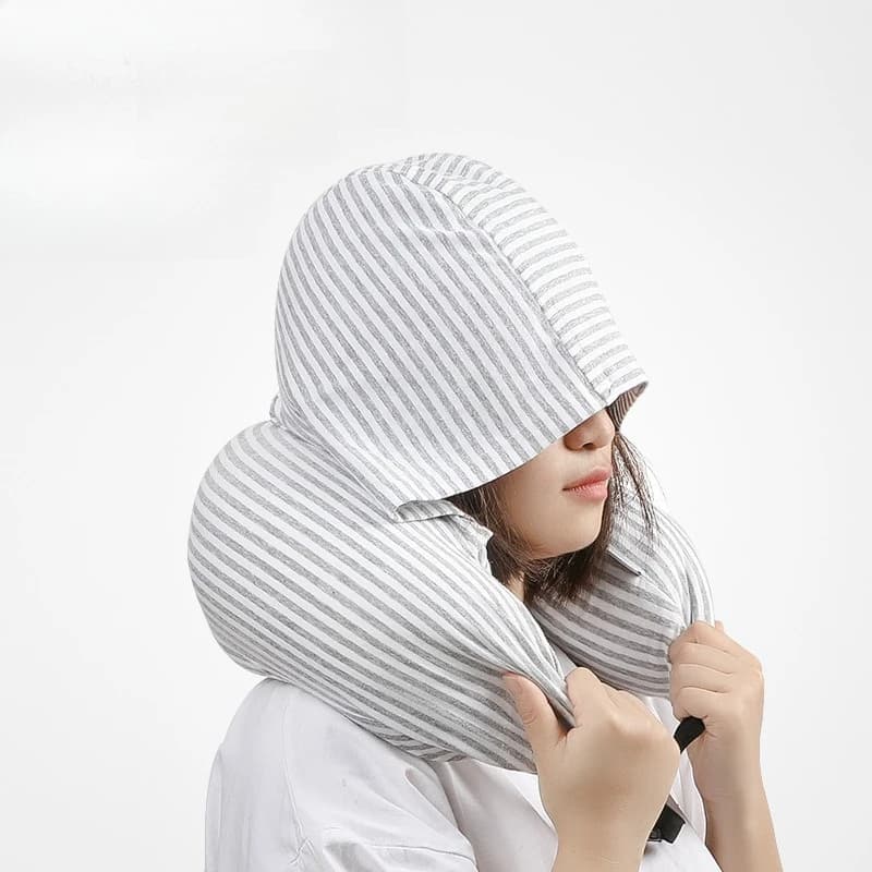 Cuscino a U con Cappuccio Leggero e Oscurante, Morbido Supporto per il Collo per Viaggi, Aereo, Ufficio, Riposo, Sonno Confortevole e Rilassante