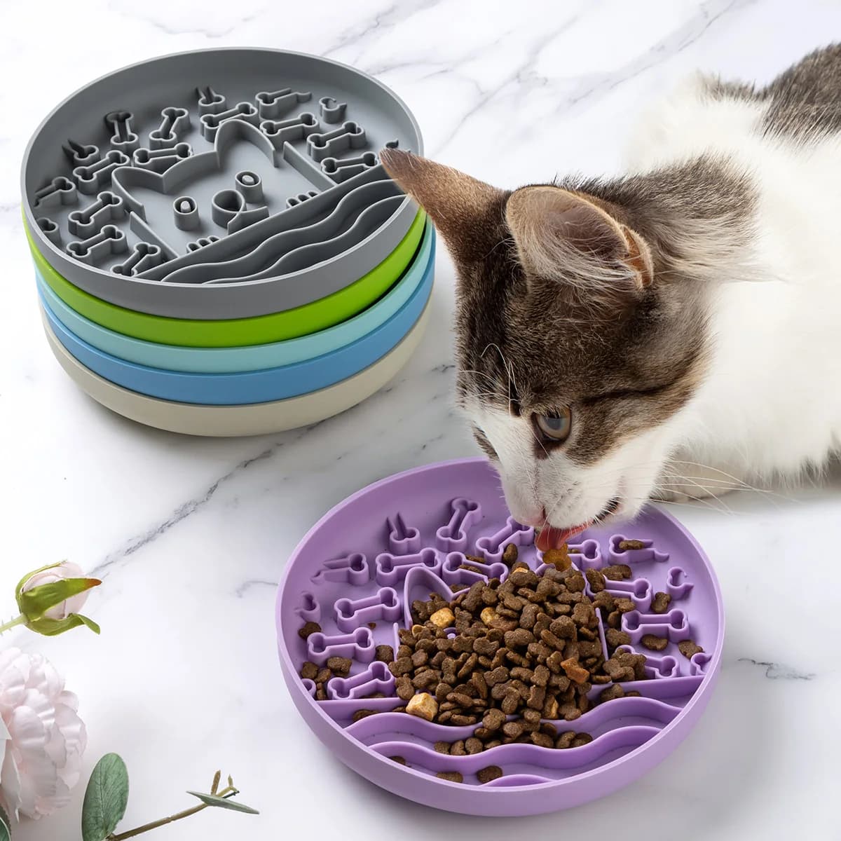 1 pezzo di silicone per animali domestici, alimentatore lento, tappetino per leccare cibo, ciotola antiscivolo per cani e gatti