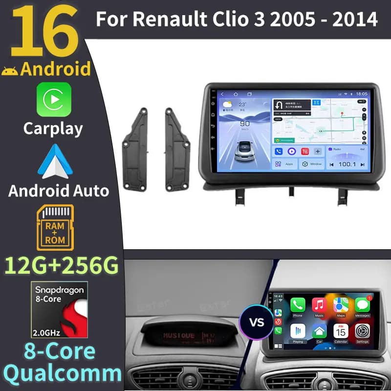 Android 16 Car Radio Wireless CarPlay for Renault Clio 3 2005-2014 5G Multimedia Player Navigation GPS 2din Autoradio DVR WIFI