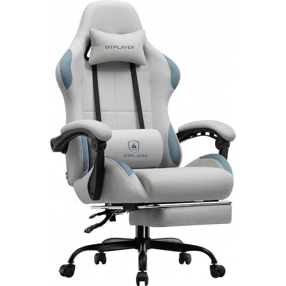 Sedia da Gaming Ergonomica con Cuscino a Molla, Supporto Lombare, Altezza Regolabile e Braccioli Collegati in Grigio