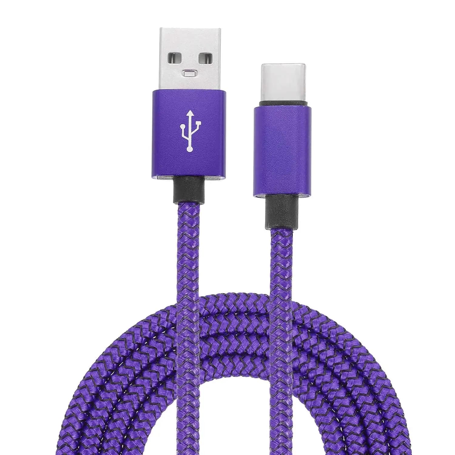 1 cavo di ricarica intrecciato da tipo C a USB A per trasferimento dati, per tablet, telefono, lampada da scrivania a LED, drone, viola