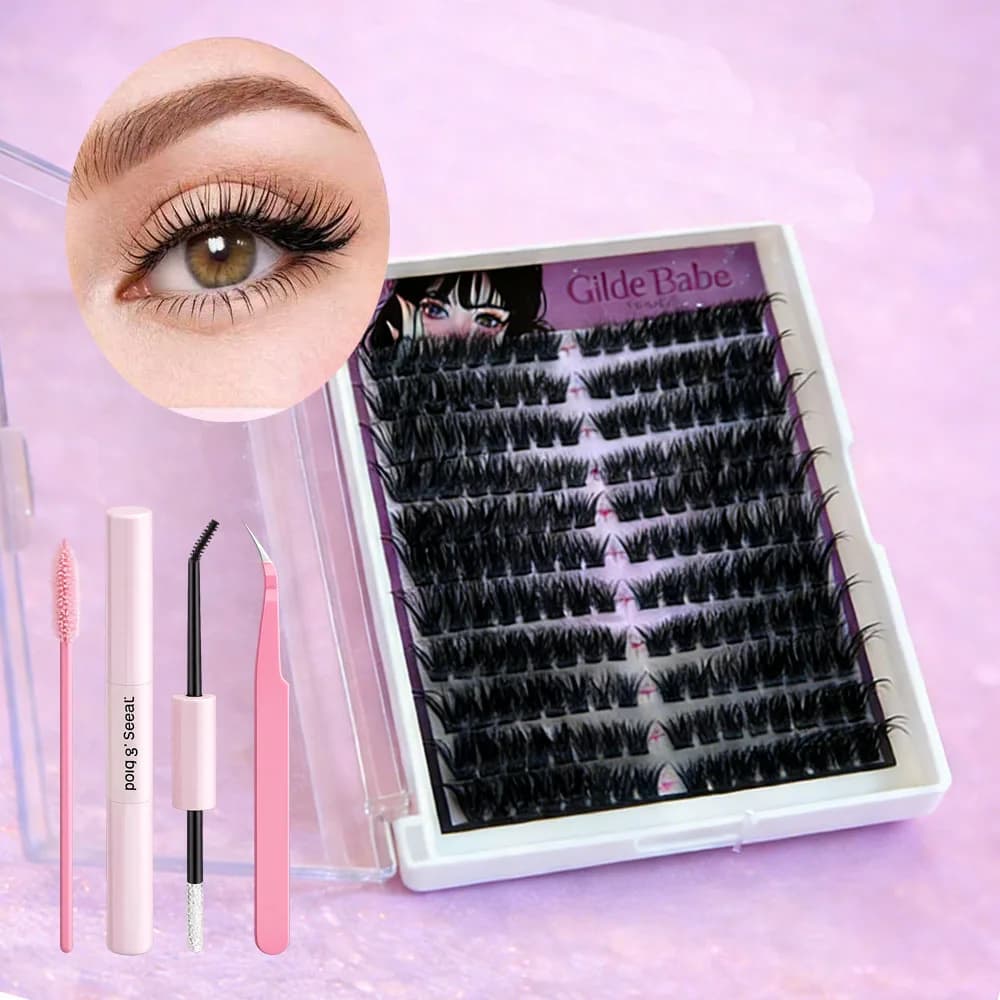 Kit of fake eyelashes Gilde Babe Lash Clusters 9-16 mm, fake eyelashes cat eyes, invisible band, premium mink eyelashes, manga style eyelashes.