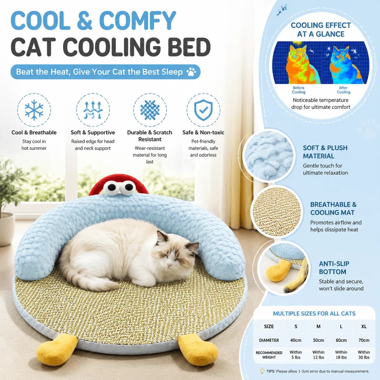 5-Layer Breathable Cooling Pet Mat Non-Slip Ice Pad with Pillow for Dogs Cats Washable Summer Sleeping Beds Mats Pet Supplies
