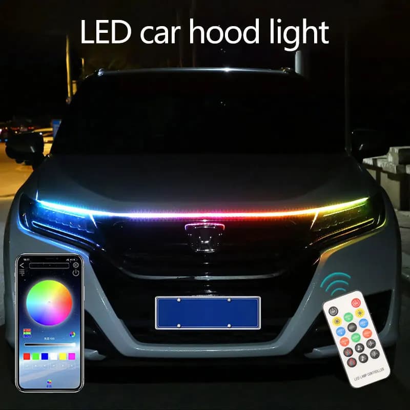 Striscia LED 12V per Cofano Auto, Luce Diurna Flessibile RGB Multicolore, Striscia Neon per Esterni Auto con Controllo Remoto e App