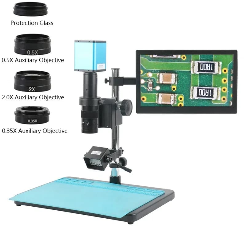 Microscopio industriale con messa a fuoco automatica 1080P Microscopio video monoculare Obiettivo con attacco C 180X + Monitor LCD da 11,6 pollici + Obiettivo dell'obiettivo
