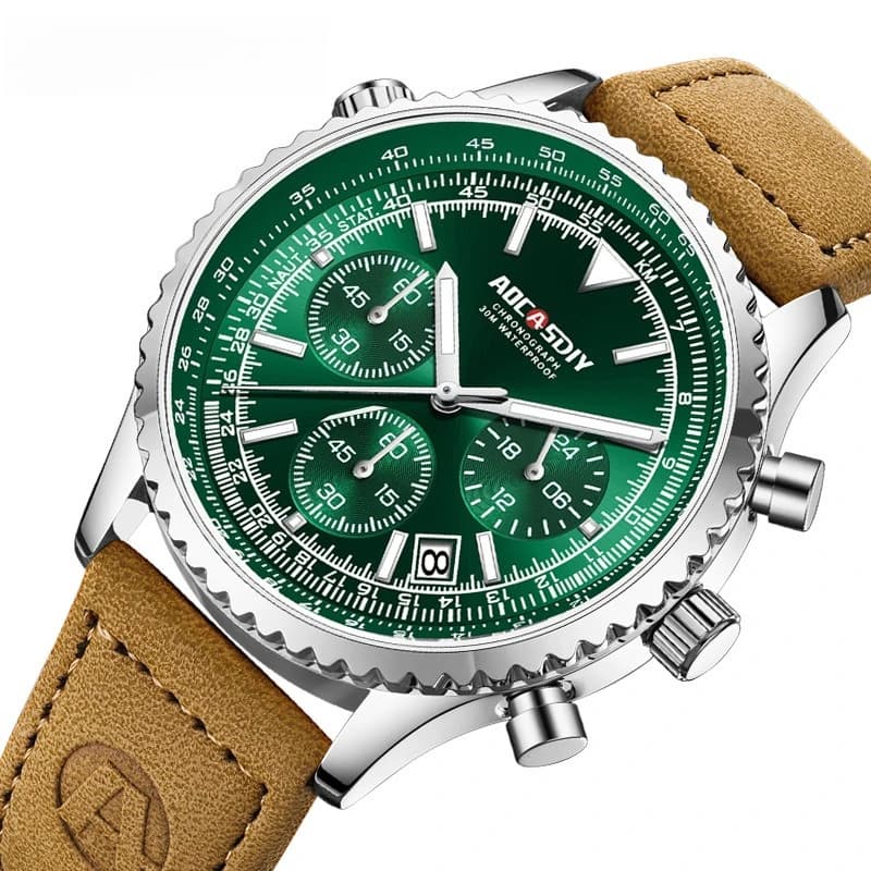 New multi-function three-eye six-pin large dial men's watch business belt waterproof luminous calendar watch men's watch