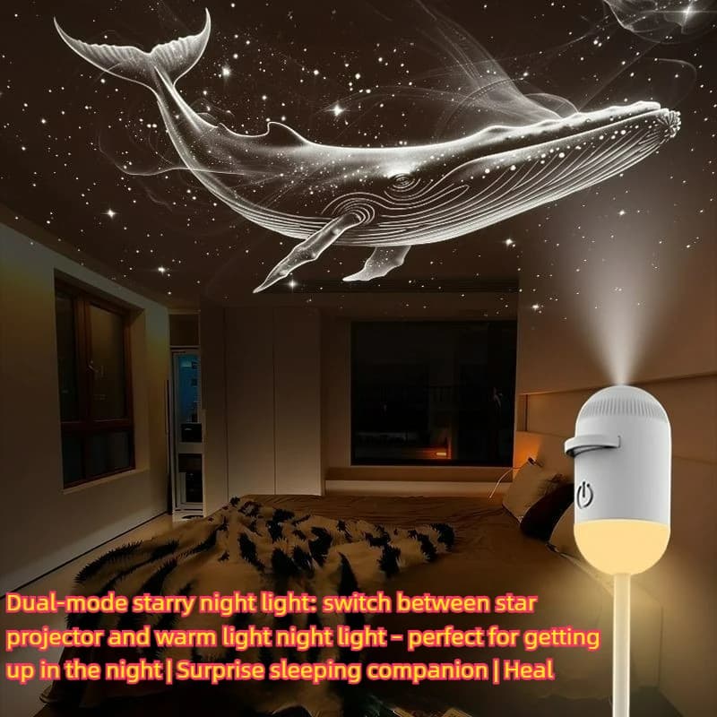 Lampada Notturna 2-in-1 con Proiettore di Stelle e 10 Pellicole, Luce Ambientale Stellata per Decorazione Camera da Letto, Regalo per Bambini