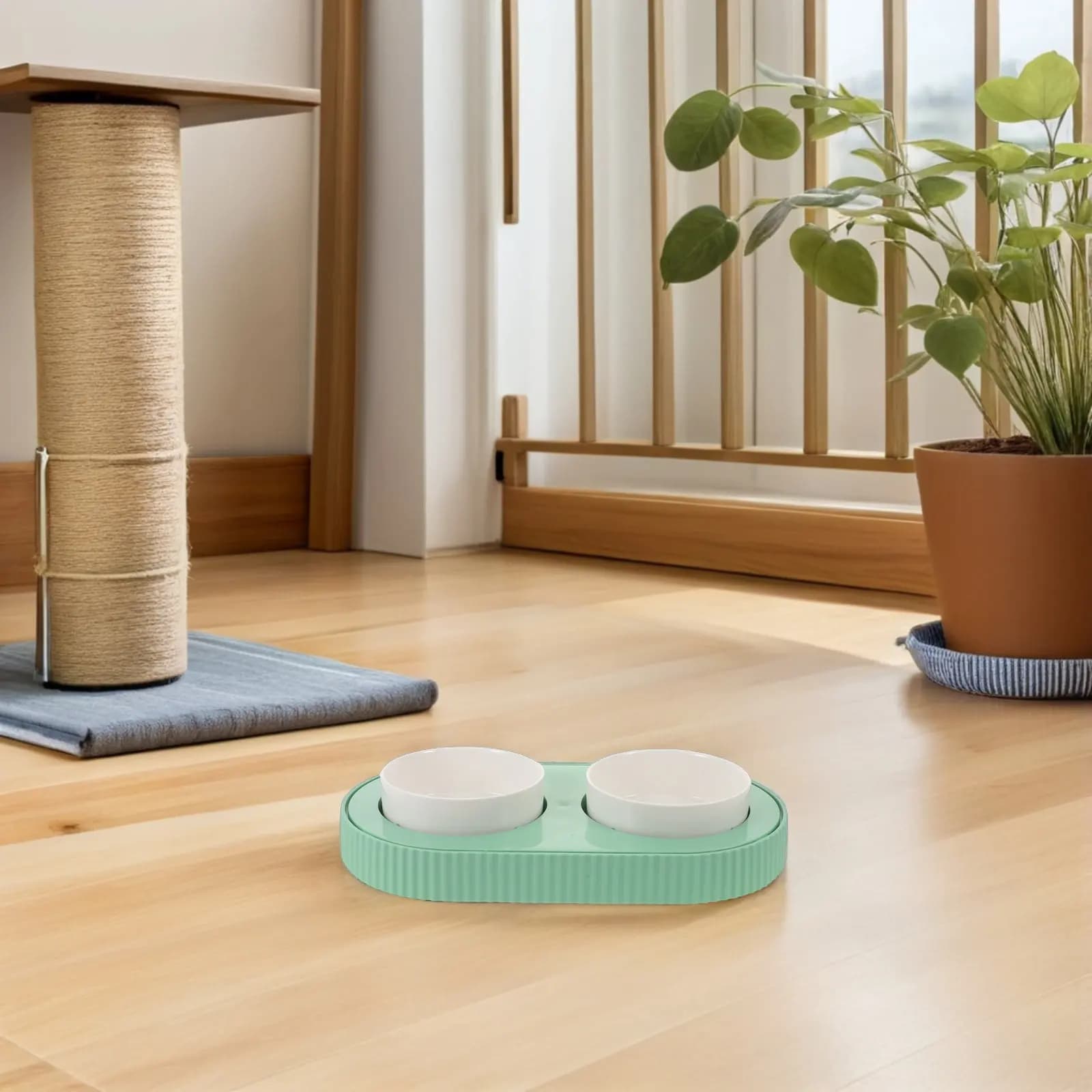 Set di 1 Ciotola Riscaldata in Ceramica per Gatti, Doppia Ciotola Termica Staccabile, Alimentatore per Animali Domestici da Interno, Scaldavivande e Acqua per l'Inverno, Piatto Riscaldato per Piccoli Animali
