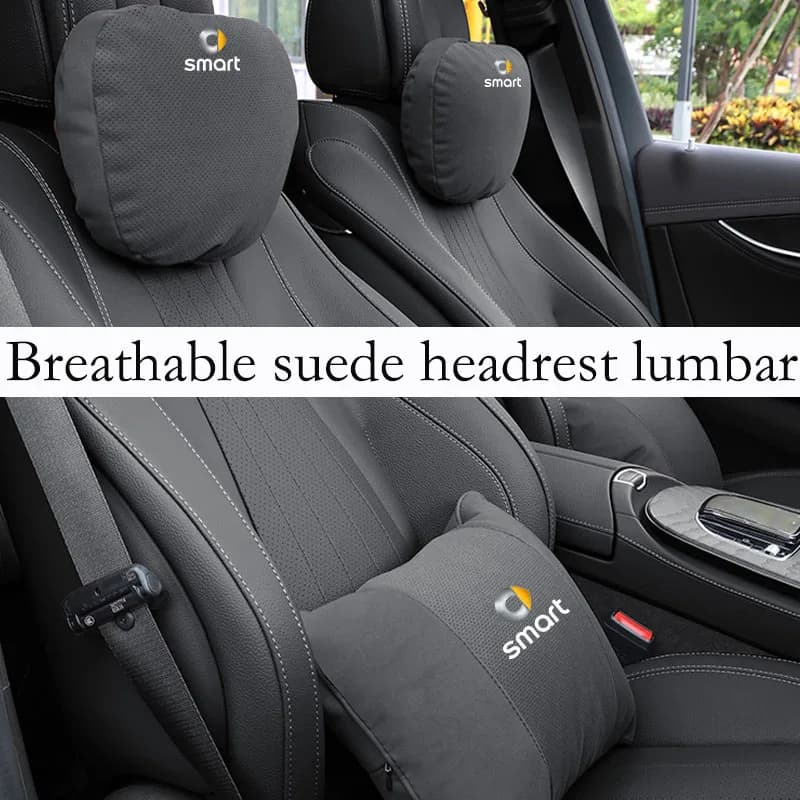 Cuscino per il collo del poggiatesta del sedile in pelle scamosciata per auto, supporto lombare adatto per Smart EQ Fortwo Forfour 453 451 452 450 454 Roadster Forjeremy