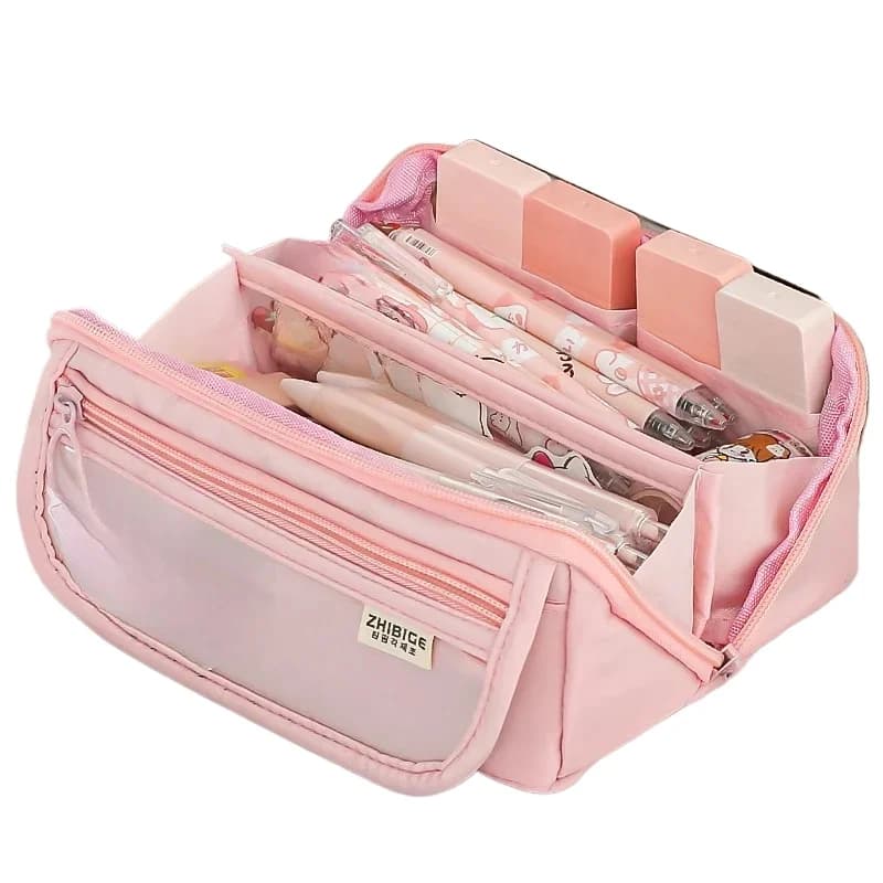 Borsa per penne portatile di grande capacità Scatola per matite a 9 strati in tinta unita Custodia impermeabile per cancelleria Regalo per studenti