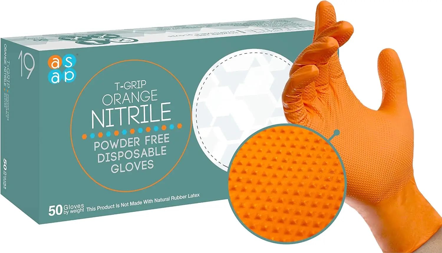 Guanti in Nitrile Arancioni Monouso Senza Lattice 8 Mil, con Presa Testurizzata Senza Polvere per Meccanici e Sicurezza