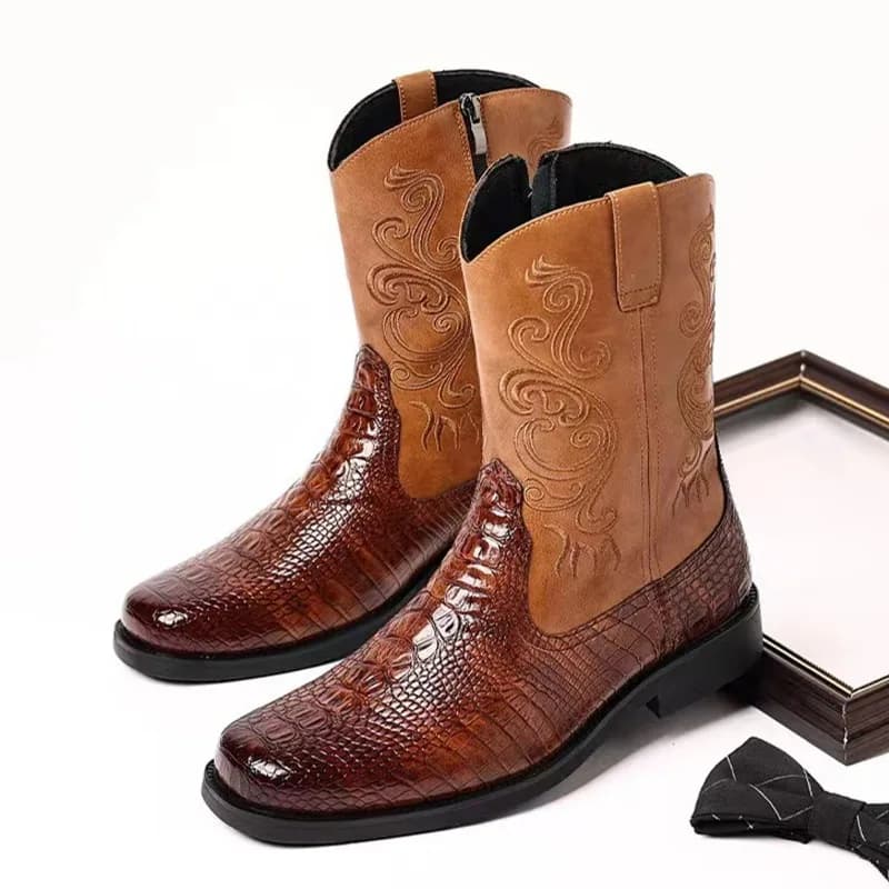 Stivali da cowboy occidentali da uomo casual in rilievo alla moda Stivali da neve da uomo per sport all'aria aperta Stivali da cavaliere