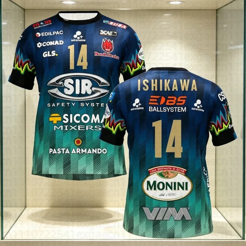 2025 Uomo Donna No. Maglia da Pallavolo 14 Sir Safety Perugia, T-shirt da Partita, Abbigliamento da Spiaggia, Maglietta Maschile Ishikawa Champions Family per Bambini